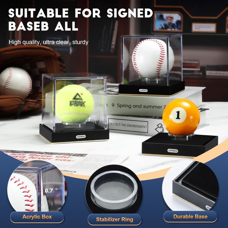 JupDec Baseball Display Case, Clear Acrylic Cube Baseball Holder with Durable Base, UV Protected Autograph Stand Box for Single Ball, Ideal Gift for Collector & Sports Enthusiast, Gold, 2 Pack - Image 4